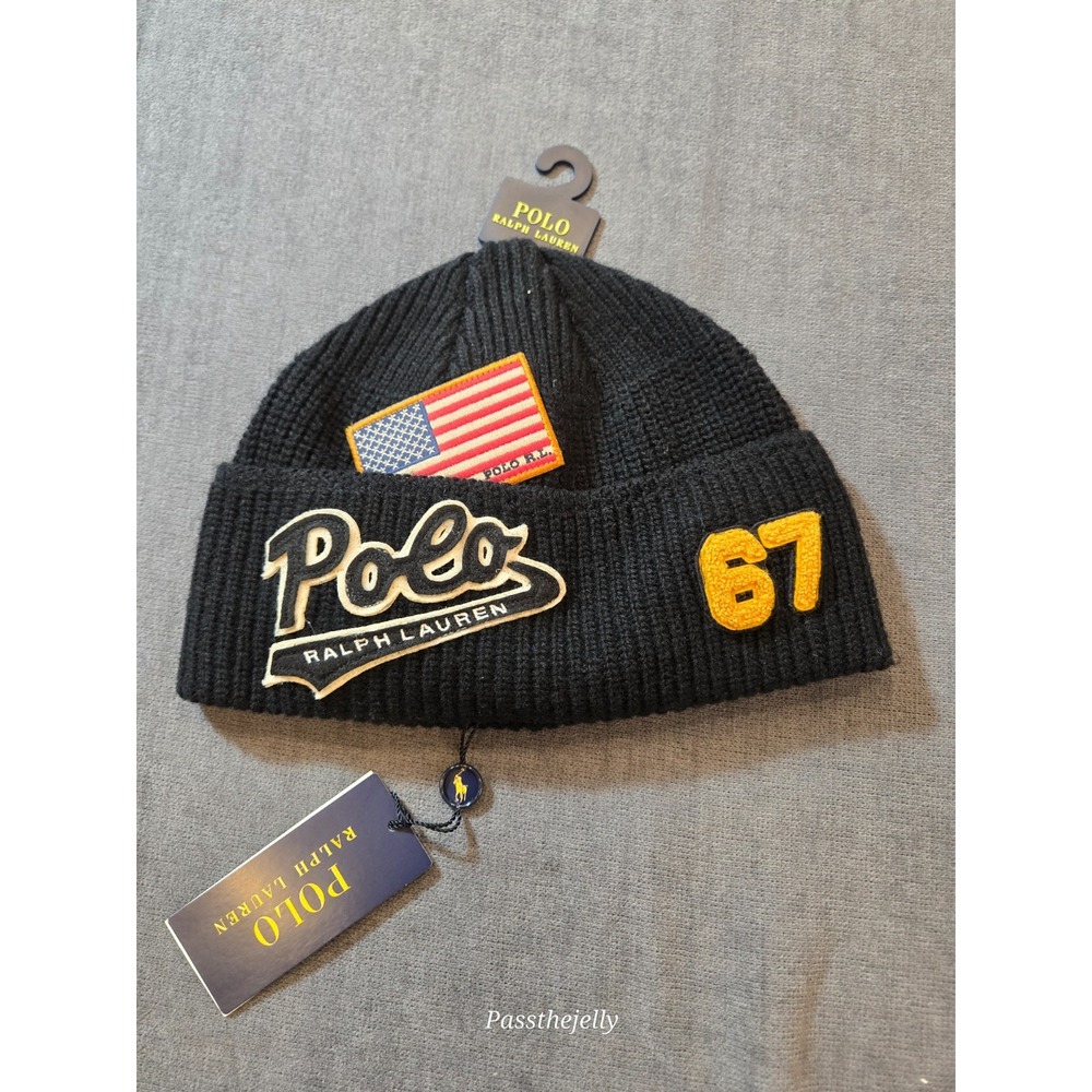 Polo Ralph Lauren OS Black Gold Race Horse Bucket Hat Cap Beanie NEW NWT